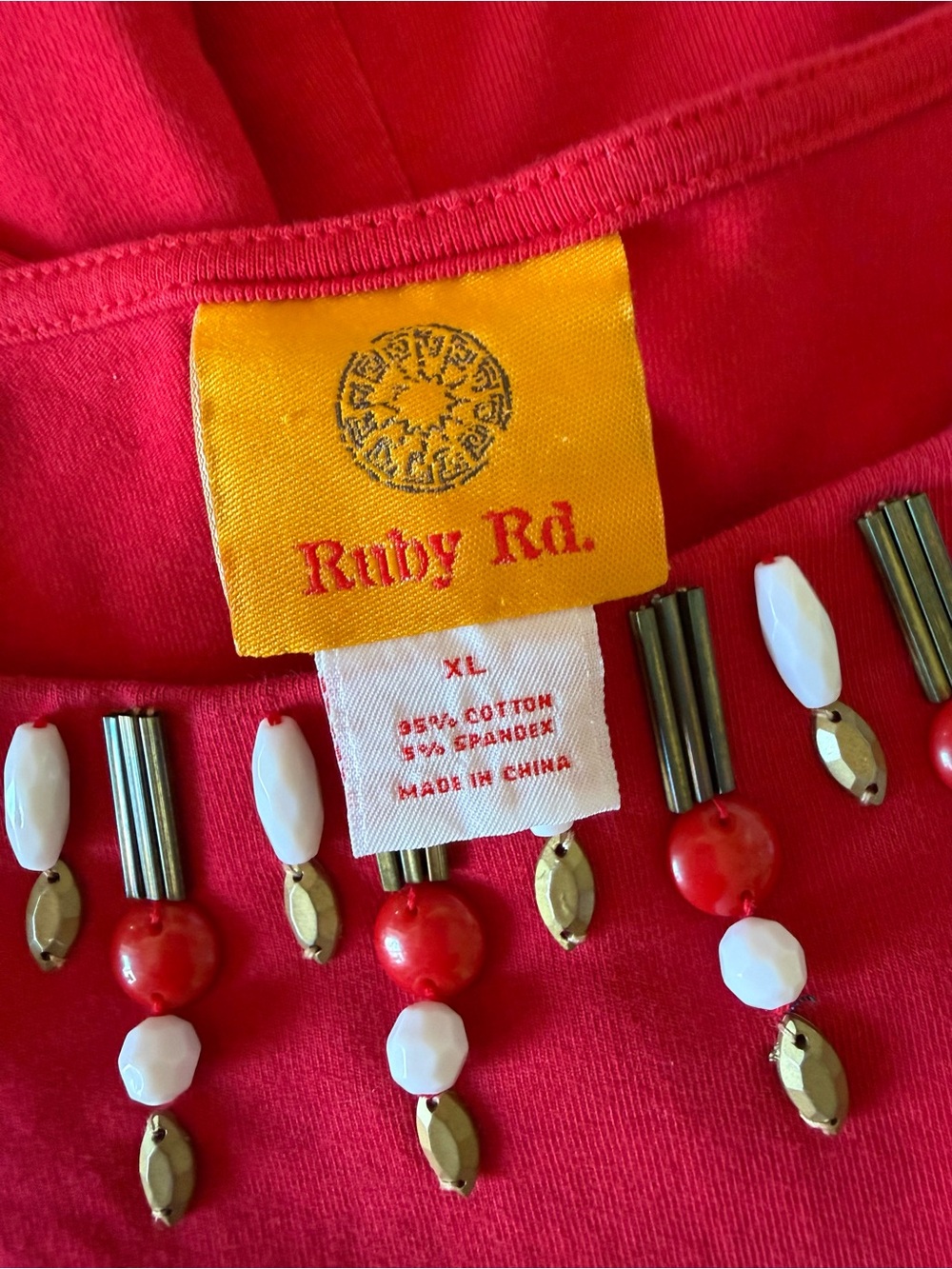 Ruby Rd. Red Short-Sleeve Top with Jeweled Neckline - Picture 4 of 4